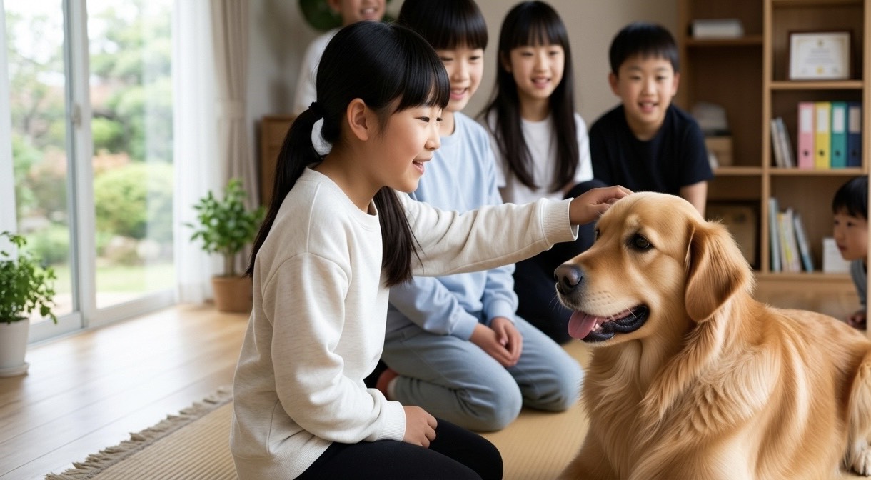 セラピードッグと人がふれあう様子